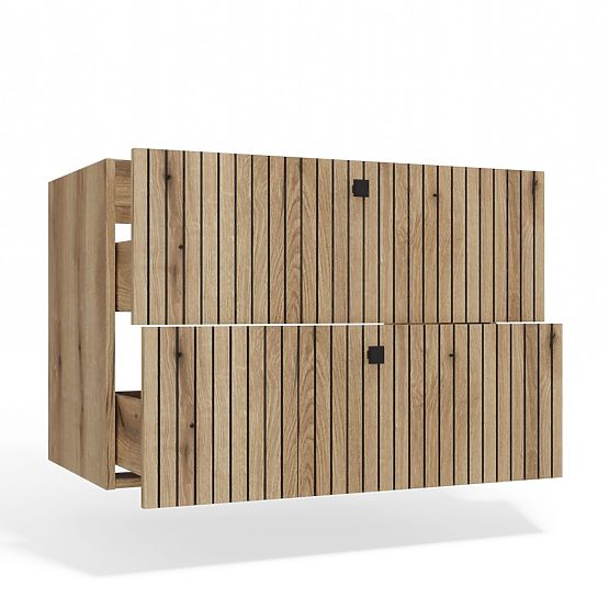 WALL-MOUNTED VANITY CABINET TIGO 80 2S OAK EVOKE 2 DRAWERS GROOVED FRONT PANEL