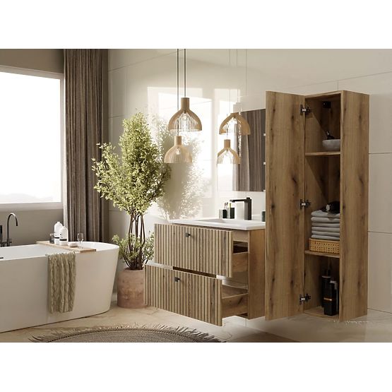 WALL-MOUNTED VANITY CABINET TIGO 80 2S OAK EVOKE 2 DRAWERS GROOVED FRONT PANEL