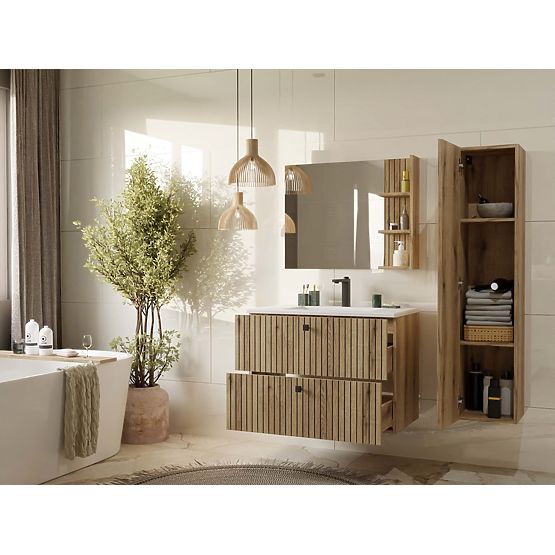 WALL-MOUNTED VANITY CABINET TIGO 80 2S OAK EVOKE 2 DRAWERS GROOVED FRONT PANEL