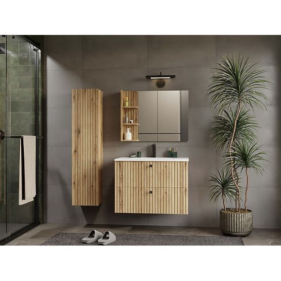 WALL-MOUNTED VANITY CABINET TIGO 80 2S OAK EVOKE 2 DRAWERS GROOVED FRONT PANEL
