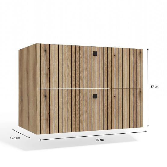 WALL-MOUNTED VANITY CABINET TIGO 80 2S OAK EVOKE 2 DRAWERS GROOVED FRONT PANEL