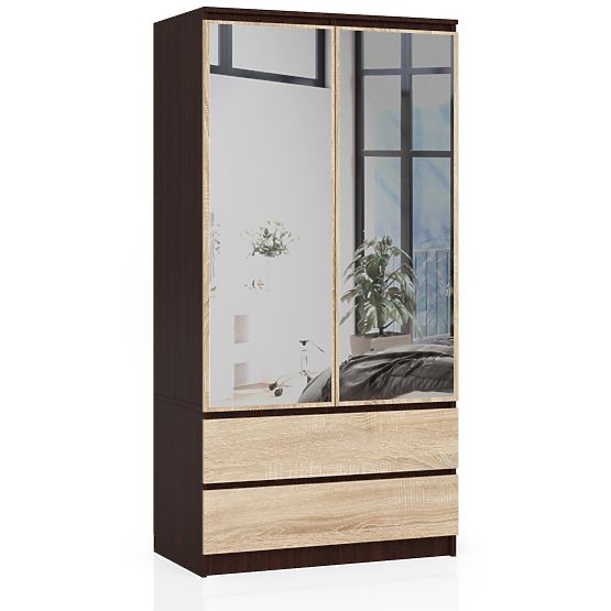 WARDROBE S 90 cm 2 DOORS 2 DRAWERS 2 MIRRORS PK WENGE / SONOMA