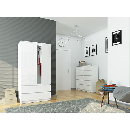 WARDROBE S90 2D 2SZ CLP PK WHITE GLOSS