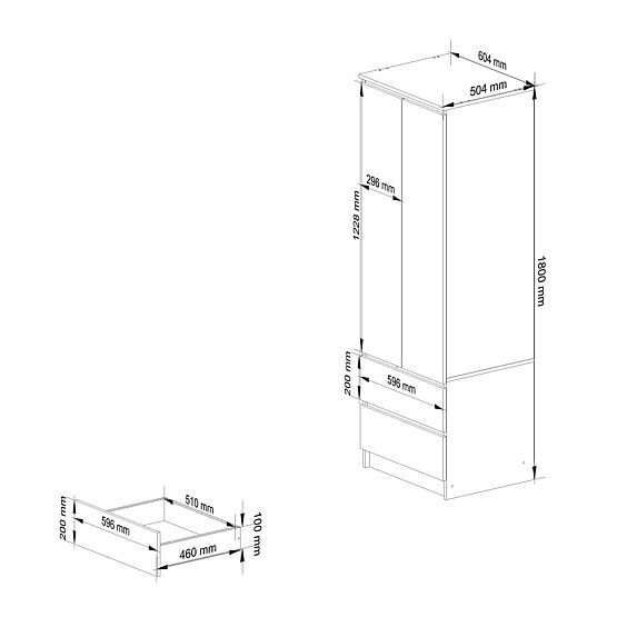 WARDROBE STAR S 60 cm 2 DOORS 2 DRAWERS WHITE