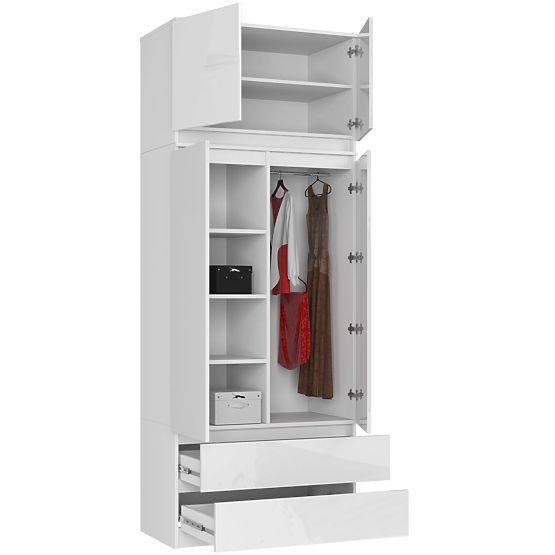 WARDROBE WITH EXTENSION S90 2D 2SZ CLP PK WHITE GLOSS