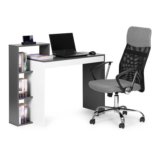 White-Grey Office Computer Desk + Shelf with 4 Shelves