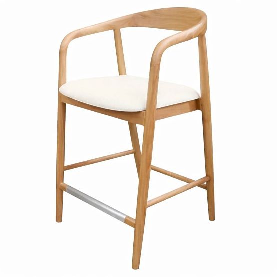 Wooden Bar Stool Ludvika 2.0, Rounded, Natural/Cream