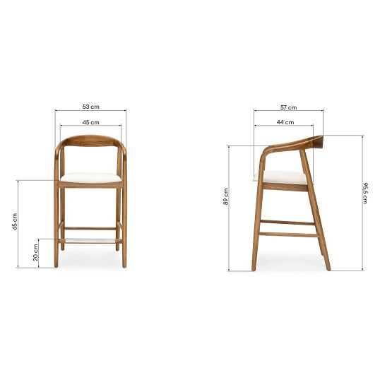 Wooden Bar Stool Ludvika 2.0, Rounded, Natural/Cream