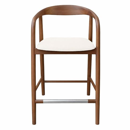Wooden Bar Stool Ludvika 2.0, Rounded, Walnut/Cream
