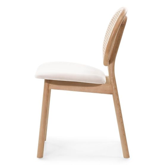 Wooden Chair Monet with Viennese Weave, Rattan, Velour, Natural/Light Beige
