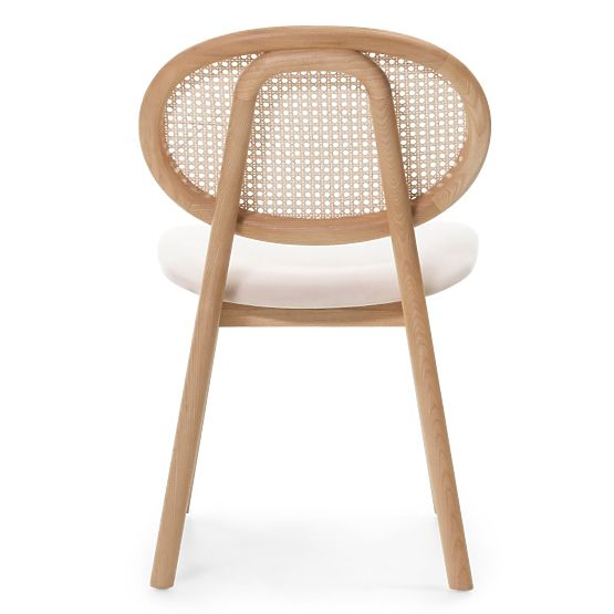 Wooden Chair Monet with Viennese Weave, Rattan, Velour, Natural/Light Beige