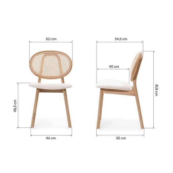 Wooden Chair Monet with Viennese Weave, Rattan, Velour, Natural/Light Beige