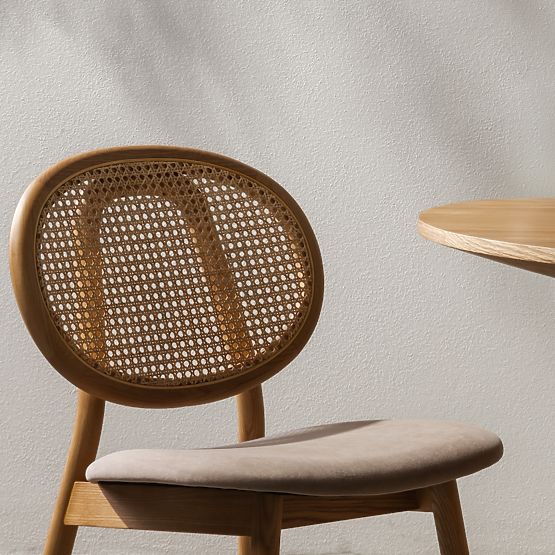 Wooden Chair Monet with Viennese Weave, Rattan, Velour, Natural/Light Brown