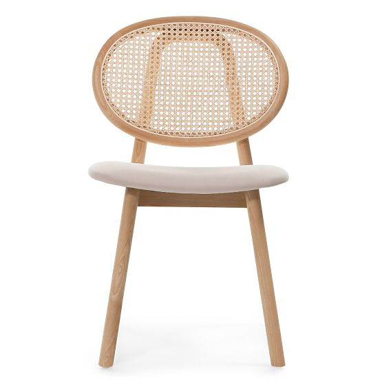 Wooden Chair Monet with Viennese Weave, Rattan, Velour, Natural/Light Brown