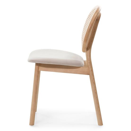 Wooden Chair Monet with Viennese Weave, Rattan, Velour, Natural/Light Brown