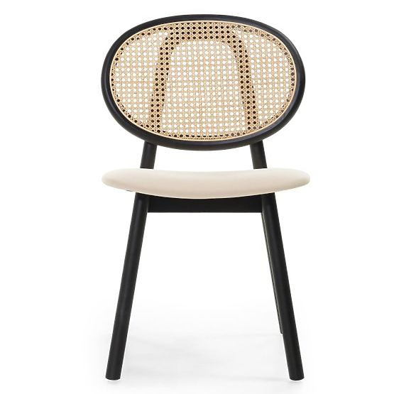 Wooden Chair Monet with Viennese Weave, Rattan, Velvet, Black/Beige