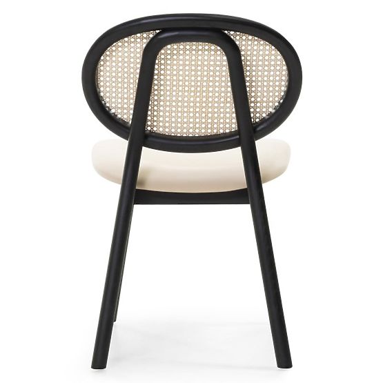Wooden Chair Monet with Viennese Weave, Rattan, Velvet, Black/Beige