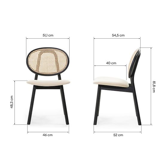 Wooden Chair Monet with Viennese Weave, Rattan, Velvet, Black/Beige