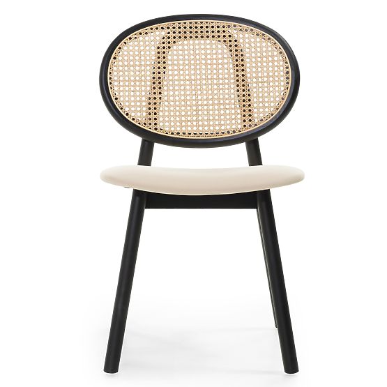 Wooden Chair Monet with Viennese Weave, Rattan, Velvet, Black/Beige