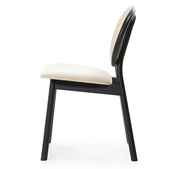 Wooden Chair Monet with Viennese Weave, Rattan, Velvet, Black/Beige