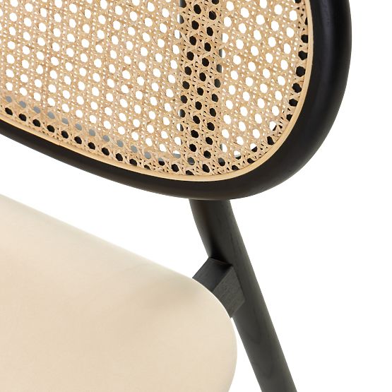 Wooden Chair Monet with Viennese Weave, Rattan, Velvet, Black/Beige