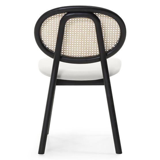 Wooden Chair Monet with Viennese Weave, Rattan, Velvet, Black/Ecru