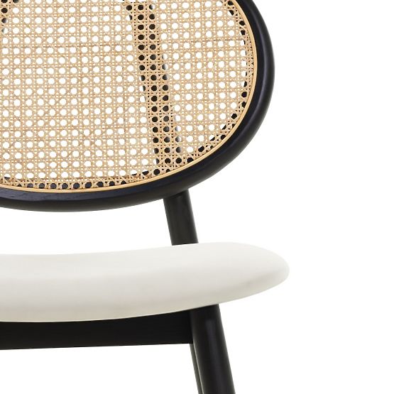 Wooden Chair Monet with Viennese Weave, Rattan, Velvet, Black/Ecru