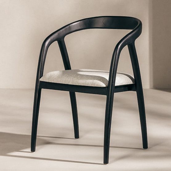 Wooden Chair Sande Rounded, Black/Light Beige, Teak Wood