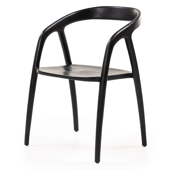 Wooden Chair Sande Rounded, Black, Teak Wood