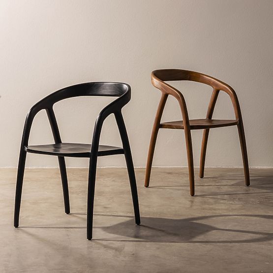 Wooden Chair Sande Rounded, Black, Teak Wood