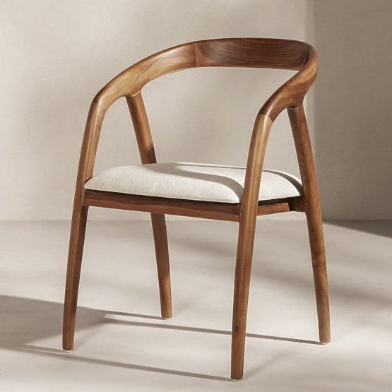 Wooden Chair Sande Rounded, Natural/Cream, Teak Wood