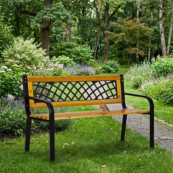 Wooden Garden Bench with Lattice Backrest 118x52 cm Park MultiGarden