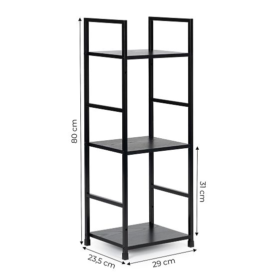 Wooden Modern Shelf Metal Frame LOFT 3 Shelves Black