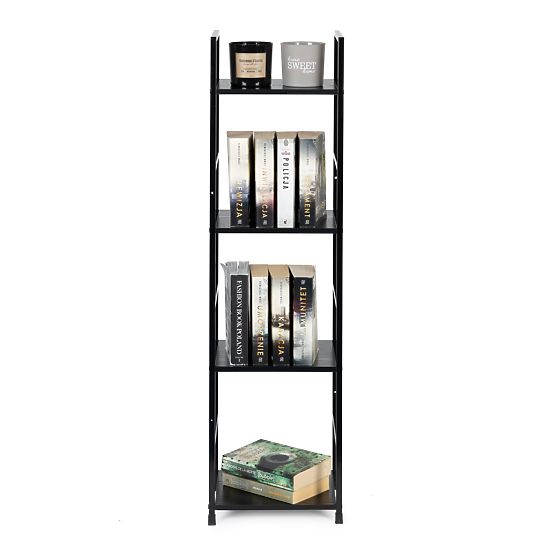 Wooden Modern Shelf with Metal Frame LOFT 4 Shelves Black