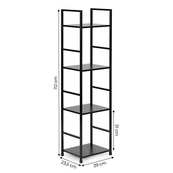 Wooden Modern Shelf with Metal Frame LOFT 4 Shelves Black