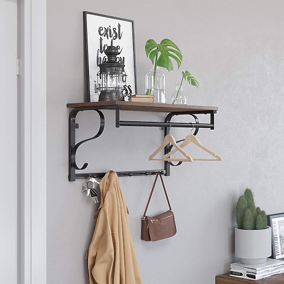 Wooden Shelf with Clothing Hooks LOFT