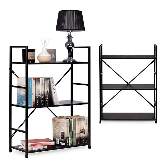 Wooden Shelf with Wide Metal Frame LOFT 3 Shelves Black