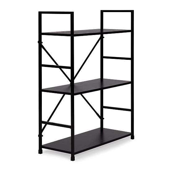 Wooden Shelf with Wide Metal Frame LOFT 3 Shelves Black