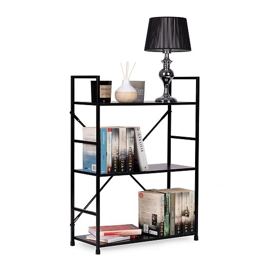 Wooden Shelf with Wide Metal Frame LOFT 3 Shelves Black