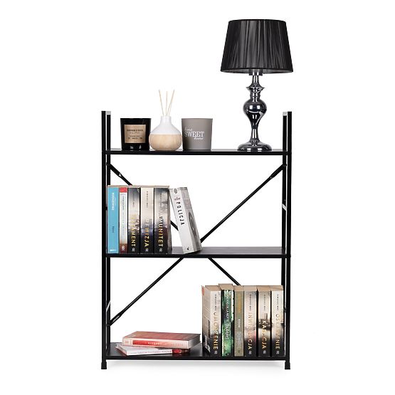 Wooden Shelf with Wide Metal Frame LOFT 3 Shelves Black