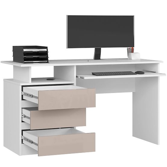 WRITING DESK CLP 135 cm PK WHITE / CAPPUCCINO GLOSS