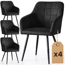 4x Upholstered Chair with Square Quilting Black LUXANO Black Legs