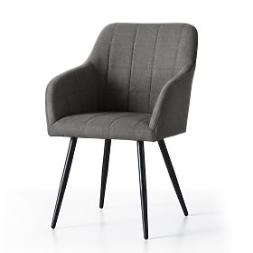 4x Upholstered Chair with Square Quilting Dark Graphite LUXANO Black Legs Lumos Fabric