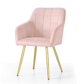 4x Upholstered Chair with Square Quilting Powder Pink LUXANO Gold Legs