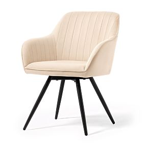 4x Velvet Swivel Chair with Stitching Beige TURNO Black Legs