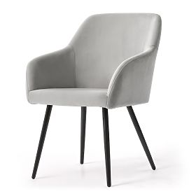 4x Velvet Upholstered Chair Smooth Grey ESTELLE Black Legs