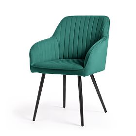 4x Velvet Upholstered Chair with Stitching Bottle Green FLORENCE Black Legs