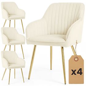 4x Velvet Upholstered Chair with Stitching Cream FLORENCE Gold Legs