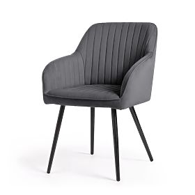 4x Velvet Upholstered Chair with Stitching Dark Graphite FLORENCE Black Legs
