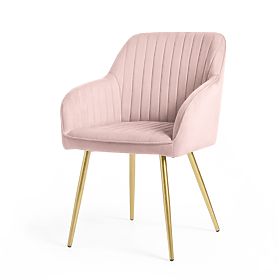 4x Velvet Upholstered Chair with Stitching Powder Pink FLORENCE Gold Legs